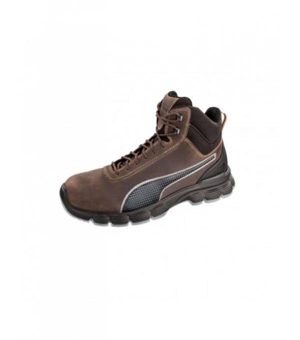 Puma Cordur Brown Mid M MLI-S14B9 παπούτσια, σκούρο καφέ Χαρακτηριστικά: ανδρικά παπούτσια εξωτερικό υλικό - αδιάβροχο δέρμα - nabuk επένδυση - BreathActive ασφαλή υποδήματα S3 ατσάλινο προστατευτικό κάλυμμα μύτης εύκαμπτη σόλα FAP® κατά της διάτρησης ανατομική εσωτερική σόλα evercushion®pro ESD SRC - αντιολισθητική σόλα - σόλα PU REBOUND/EFFECT.FOAM® E - απορρόφηση ενέργειας στην περιοχή της φτέρνας FO - αντίσταση στο λάδι, ESD - αντίσταση στην ηλεκτροστατική εκφόρτιση WRU - αντίσταση στην απορρόφηση νερού A - αντιστατικά υποδήματα Χρώμα: χρώμα: καφέ