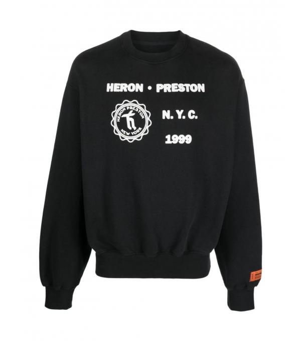 HERON PRESTON ΜΠΛΟΥΖΑΚΙΑ ΦούτερHeron Preston Medieval Heron Logo Crewnneck Φούτερ Μαύρο Μακρυμάνικο Λογότυπο 100% Βαμβάκι Made in PortugalΔέρμα