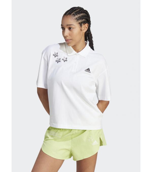 adidas Polo Scribble Embroidery IA3160 Λευκό Loose Fit
