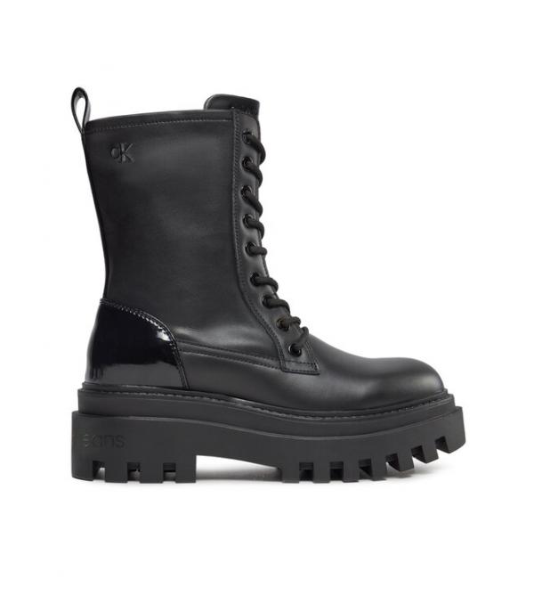 Calvin Klein Jeans Ορειβατικά παπούτσια Chunky Boot Laceup Lth Mg Sat YW0YW01285 Μαύρο