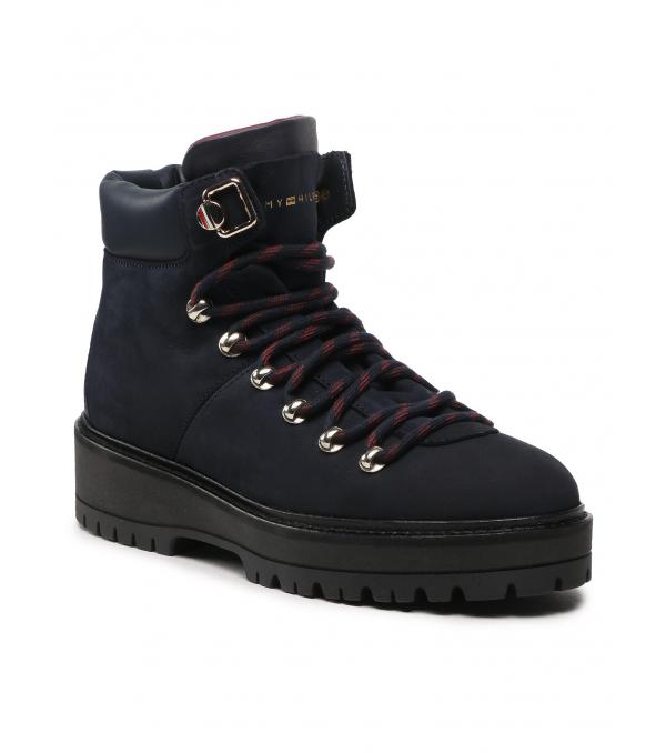 Tommy Hilfiger Ορειβατικά παπούτσια Nubuck Outdoor Flat Boot FW0FW06724 Σκούρο μπλε