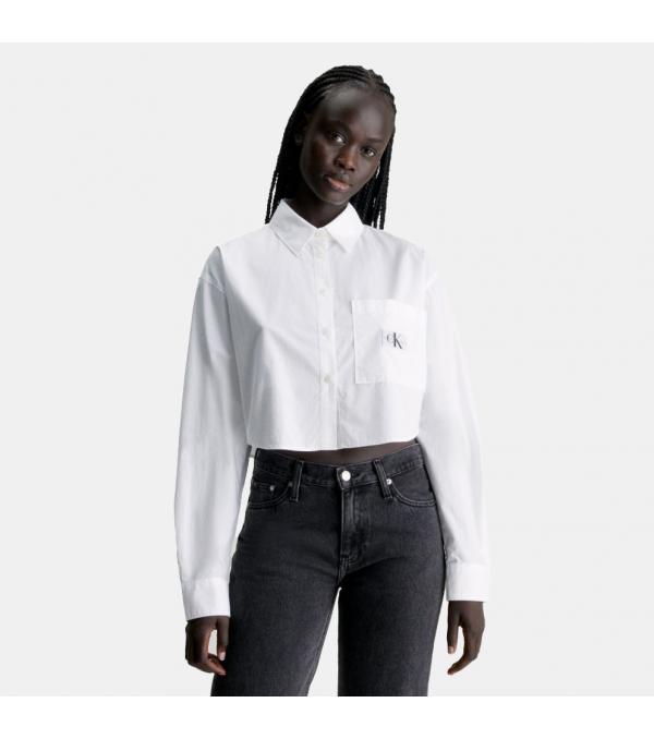 Calvin Klein Woven Label Cropped Ls Shirt (9000182805_1726)