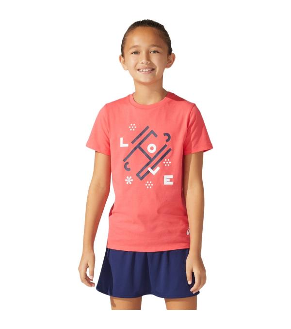 This Asics Girls' Tennis T-Shirt is an excellent choice for practice and warm-up sessions on the tennis court. The top features a soft knit fabric that's accented with an ASICS Spiral logo and tennis-affilliated graphics on the front.