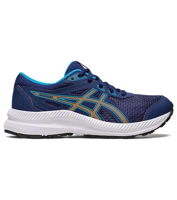 The Asics Contend 8 Grade School shoe is designed for young feet. Details like the toecap, toe rubber stitching, and solid rubber outsole increase durability and lengthen the shoe's lifespan.