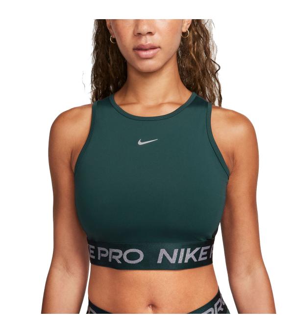 Shine bright at the gym as you push through your reps. Stretchy, sweat-wicking fabric works with you through every move, while the classic Nike Pro chest band keeps you feeling bold and secure.
