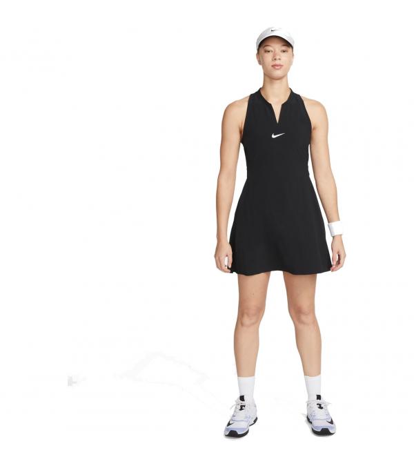 Add a touch of sophistication to your game look in this extra-stretchy, slim-fitting tennis dress. The streamlined design consists of minimal layers, giving you a classic, tailored look. Unexpected cutouts at the neck and back work with mesh and sweat-wicking tech to help keep you cool and comfortable on and off the court.