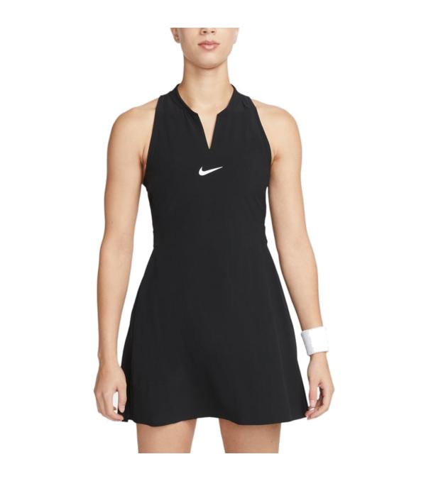 Add a touch of sophistication to your game look in this extra-stretchy, slim-fitting tennis dress. The streamlined design consists of minimal layers, giving you a classic, tailored look. Unexpected cutouts at the neck and back work with mesh and sweat-wicking tech to help keep you cool and comfortable on and off the court.