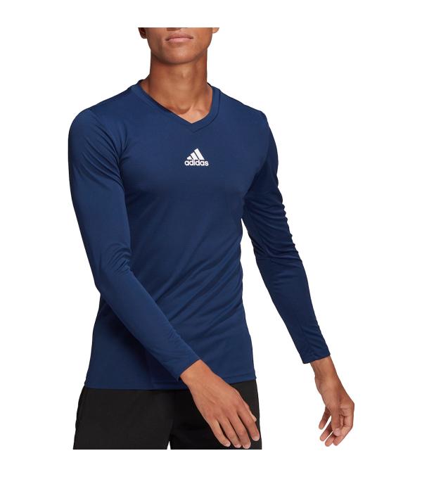 The adidas Team Base Men's Long-Sleeve Top will be the first layer of clothing under a football jersey during training. It has a V-neckline. The Aeroready technology wicks excess moisture away and retains heat.