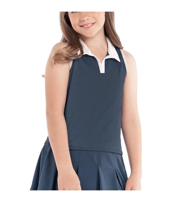 Classic and cute. This dark blue, notch V-neck brings the country club chic with some added fashion flair from the pleated sleeves.