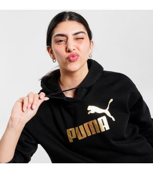 PUMA Essentials Metallic Logo Cropped Γυναικεία Μπλούζα με Κουκούλα (9000117827_62330)